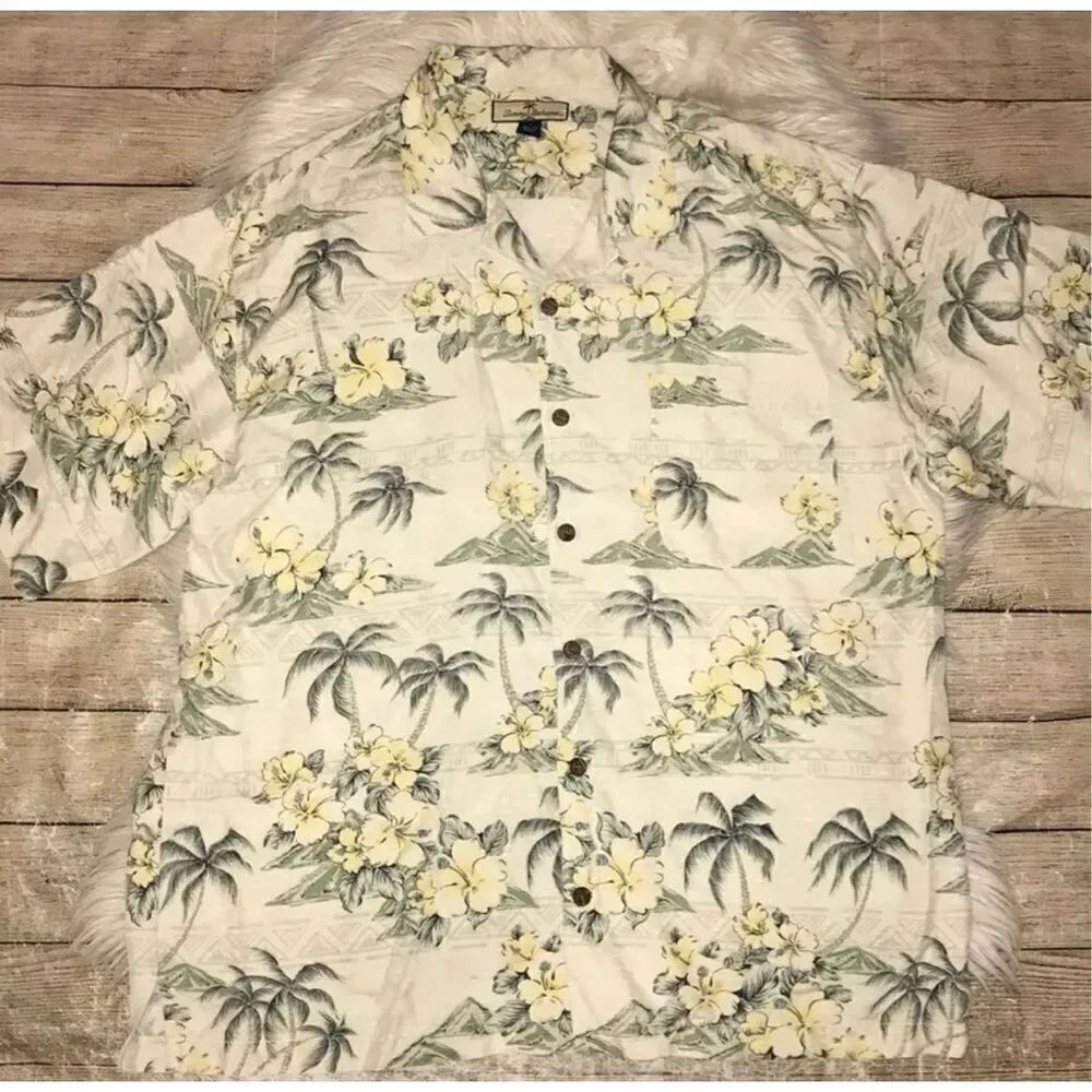 Tommy Bahama Silk Mens Hawaiian Button Front Shirt Tropical Vacation size L Larg